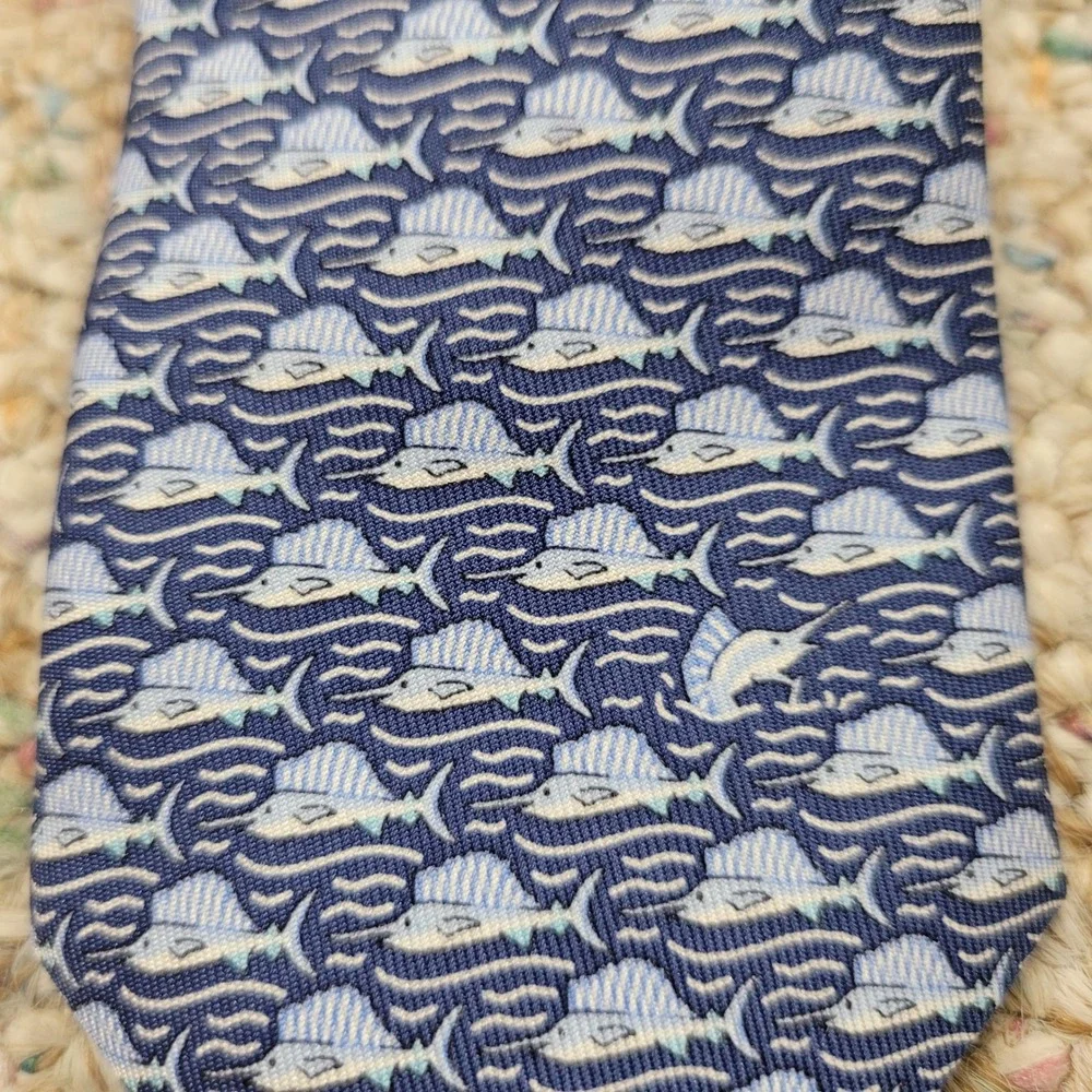 Vineyard Vines Sailfish Tie Boys OS Blue Silk Nautical Preppy Fish Pattern